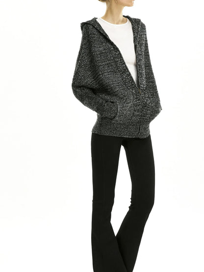 kvkv Retro Zip Hooded Cardigan In Grey Blend