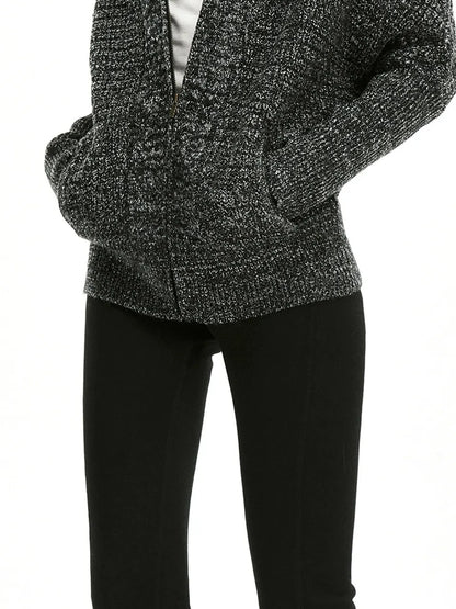 kvkv Retro Zip Hooded Cardigan In Grey Blend