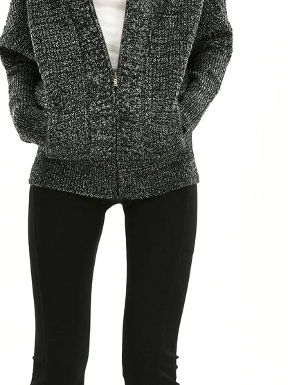 kvkv Retro Zip Hooded Cardigan In Grey Blend