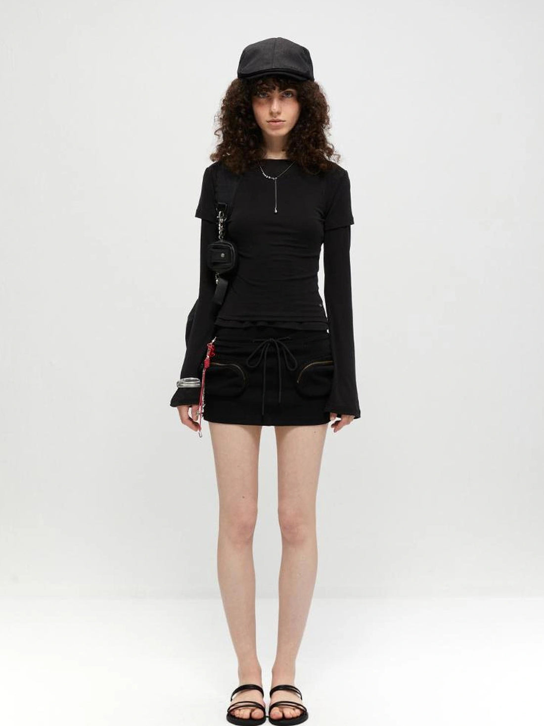 kvkv Reversible Drawstring Wrap Skort V-neck T-shirt Long Sleeve