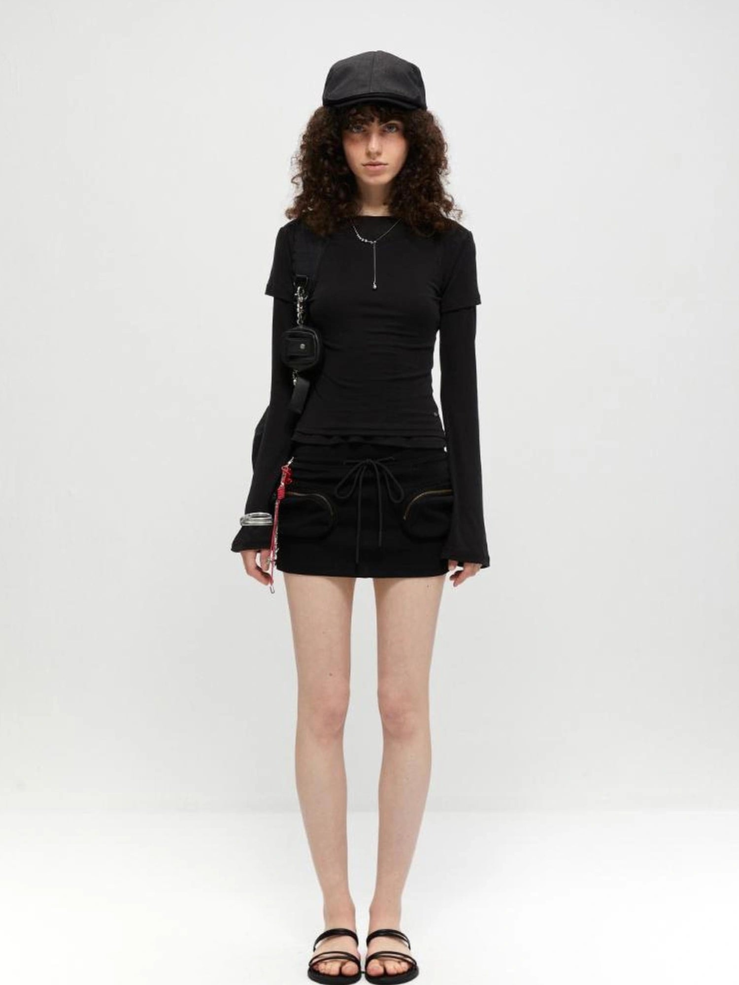 kvkv Reversible Drawstring Wrap Skort V-neck T-shirt Long Sleeve