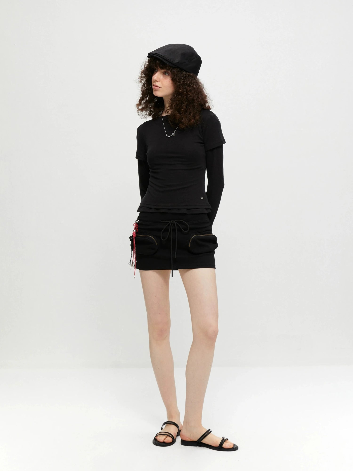 kvkv Reversible Drawstring Wrap Skort V-neck T-shirt Long Sleeve