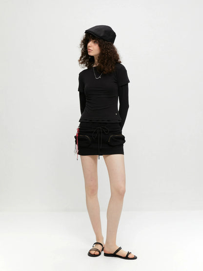 kvkv Reversible Drawstring Wrap Skort V-neck T-shirt Long Sleeve