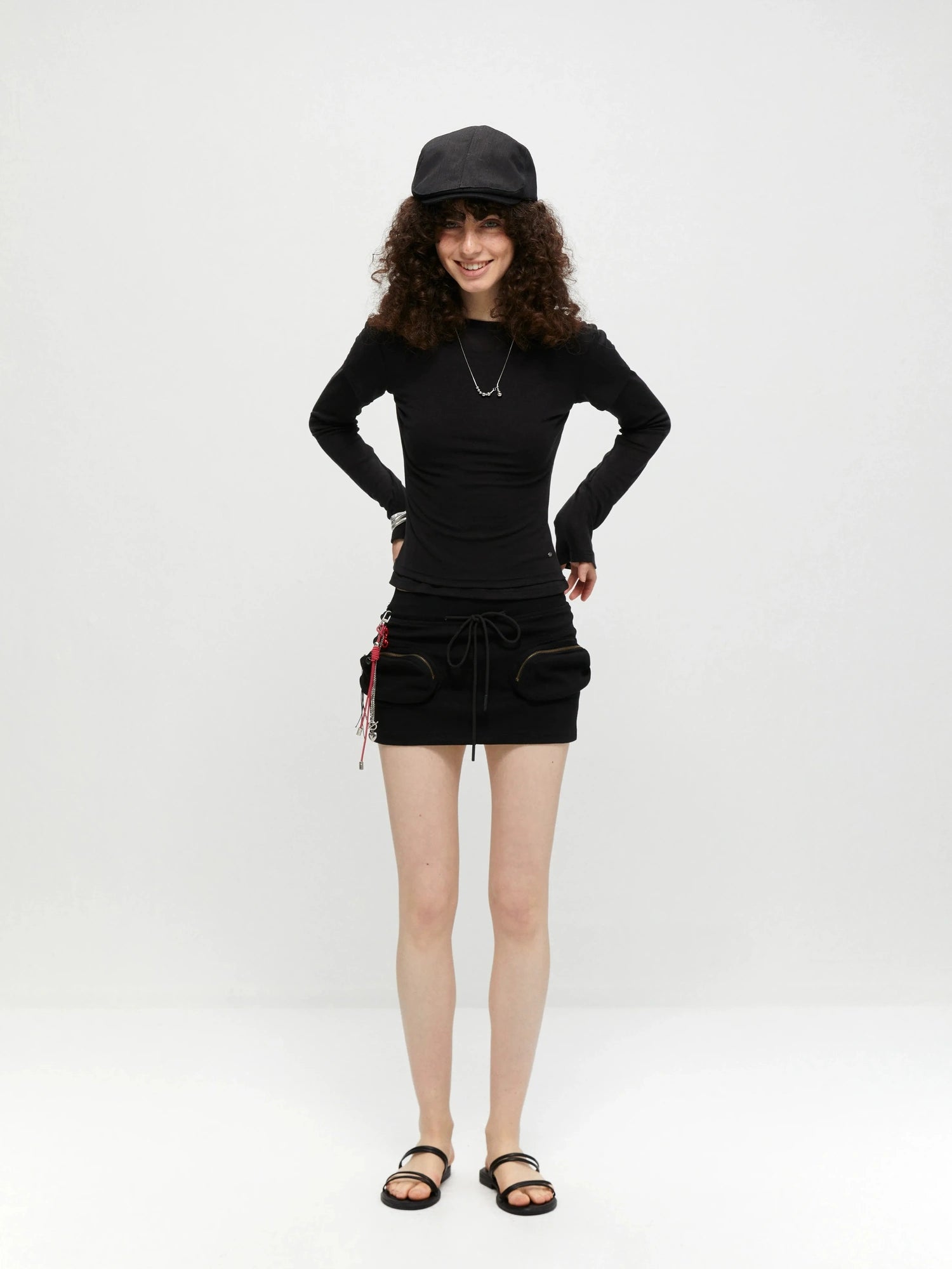 kvkv Reversible Drawstring Wrap Skort V-neck T-shirt Long Sleeve