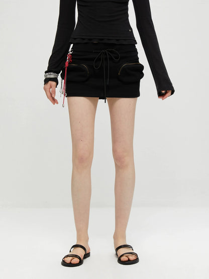 kvkv Reversible Drawstring Wrap Skort V-neck T-shirt Long Sleeve