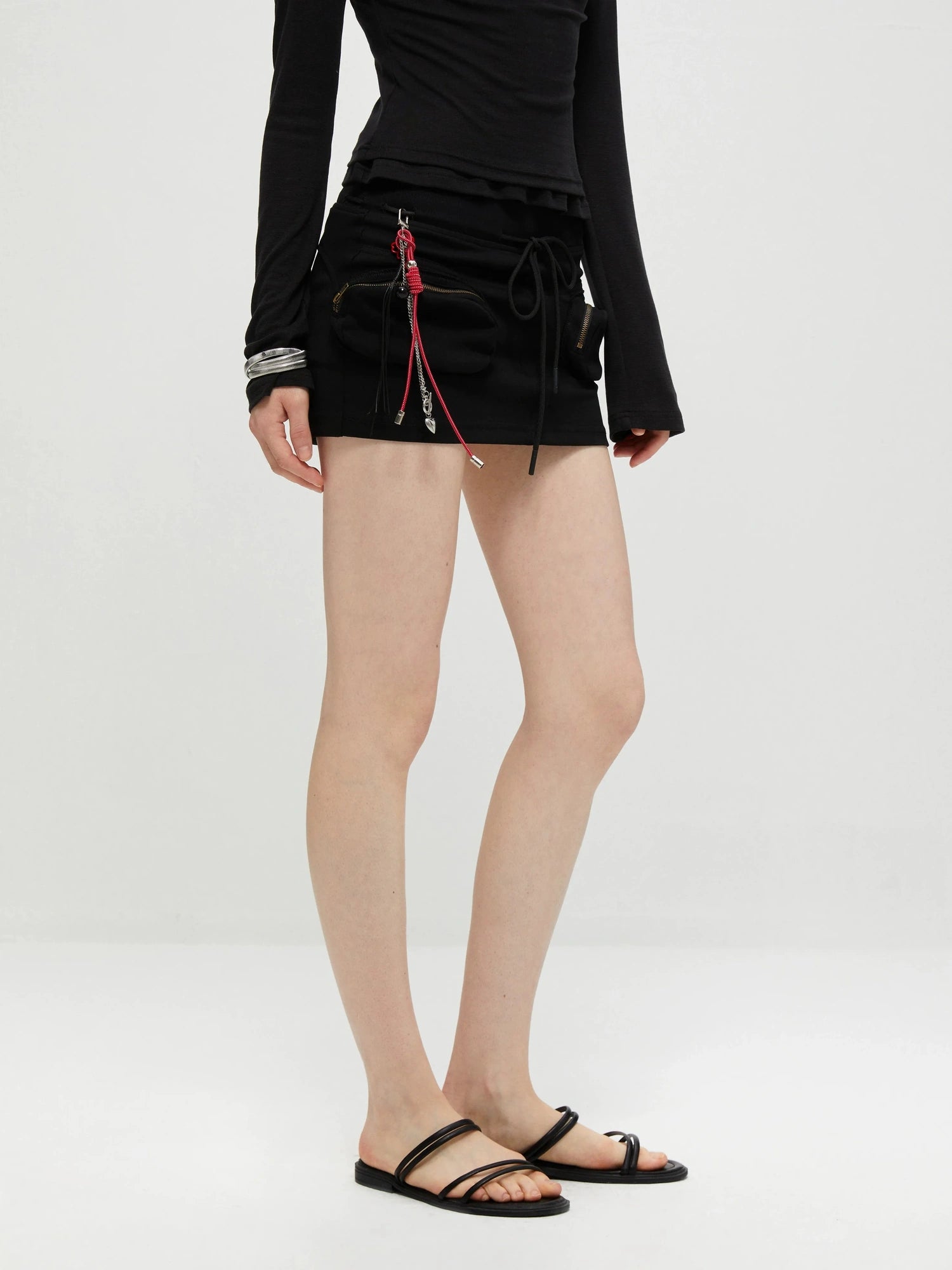 kvkv Reversible Drawstring Wrap Skort V-neck T-shirt Long Sleeve