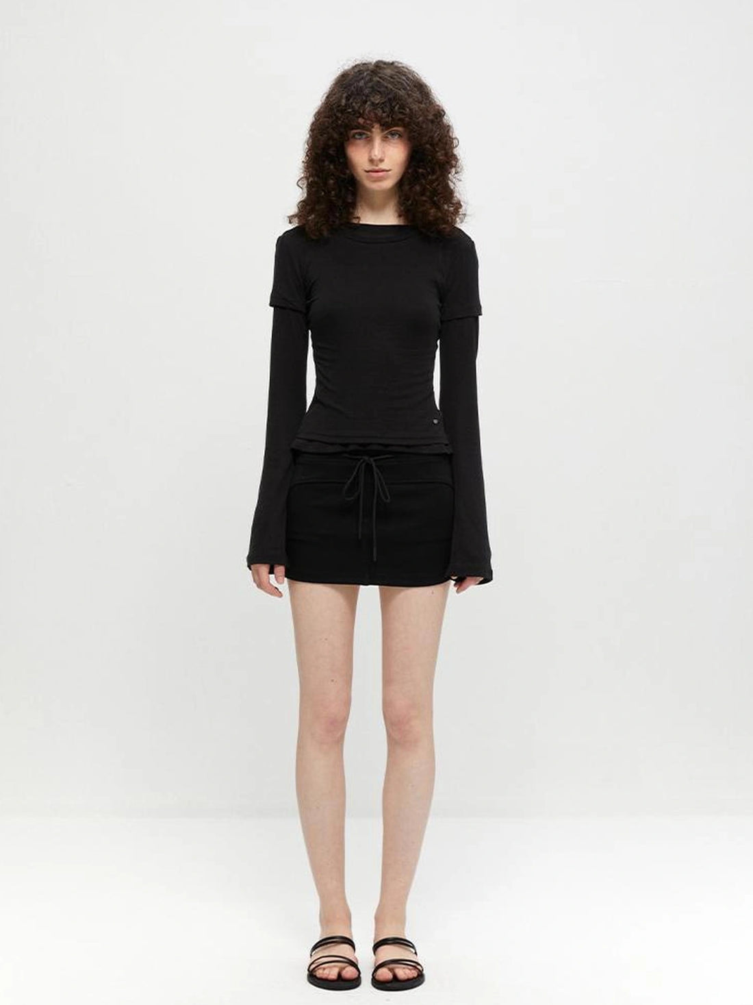 kvkv Reversible Drawstring Wrap Skort V-neck T-shirt Long Sleeve