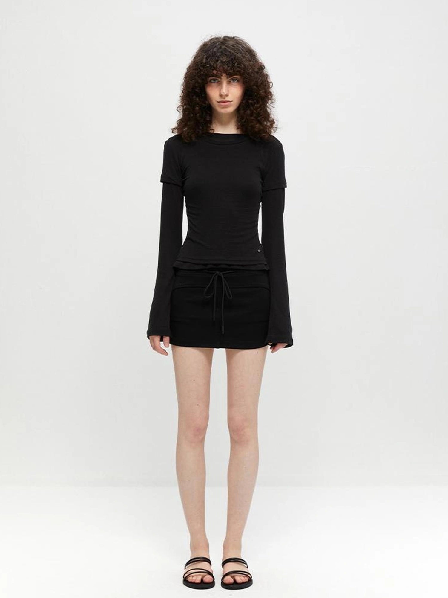 kvkv Reversible Drawstring Wrap Skort V-neck T-shirt Long Sleeve