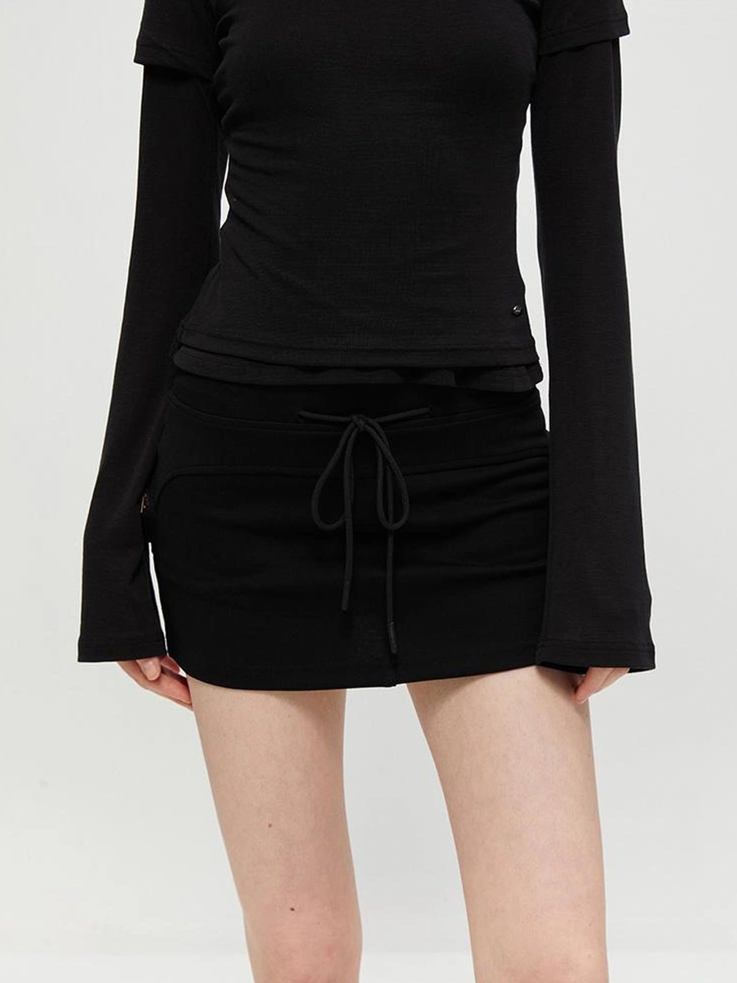 kvkv Reversible Drawstring Wrap Skort V-neck T-shirt Long Sleeve