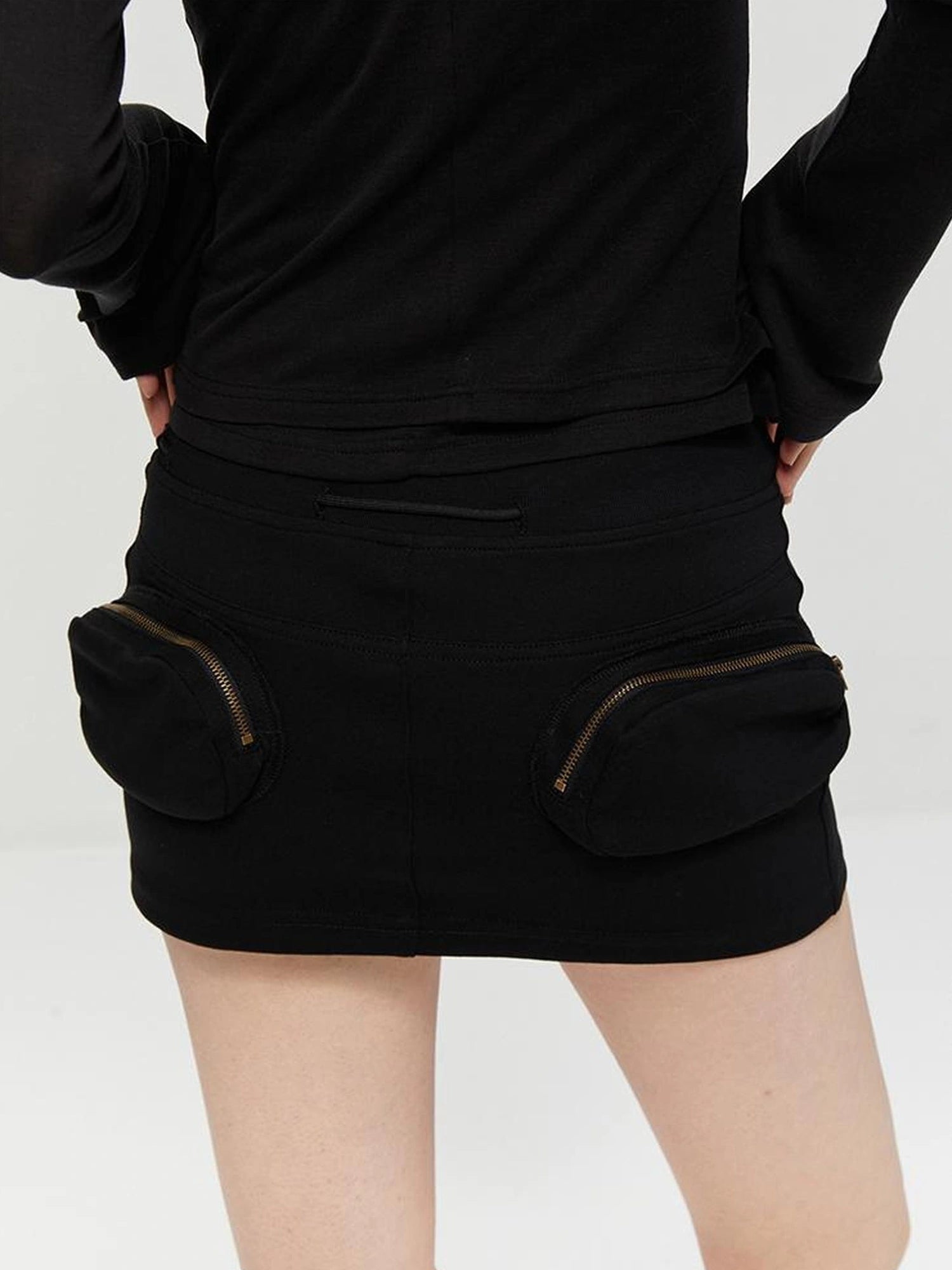 kvkv Reversible Drawstring Wrap Skort V-neck T-shirt Long Sleeve