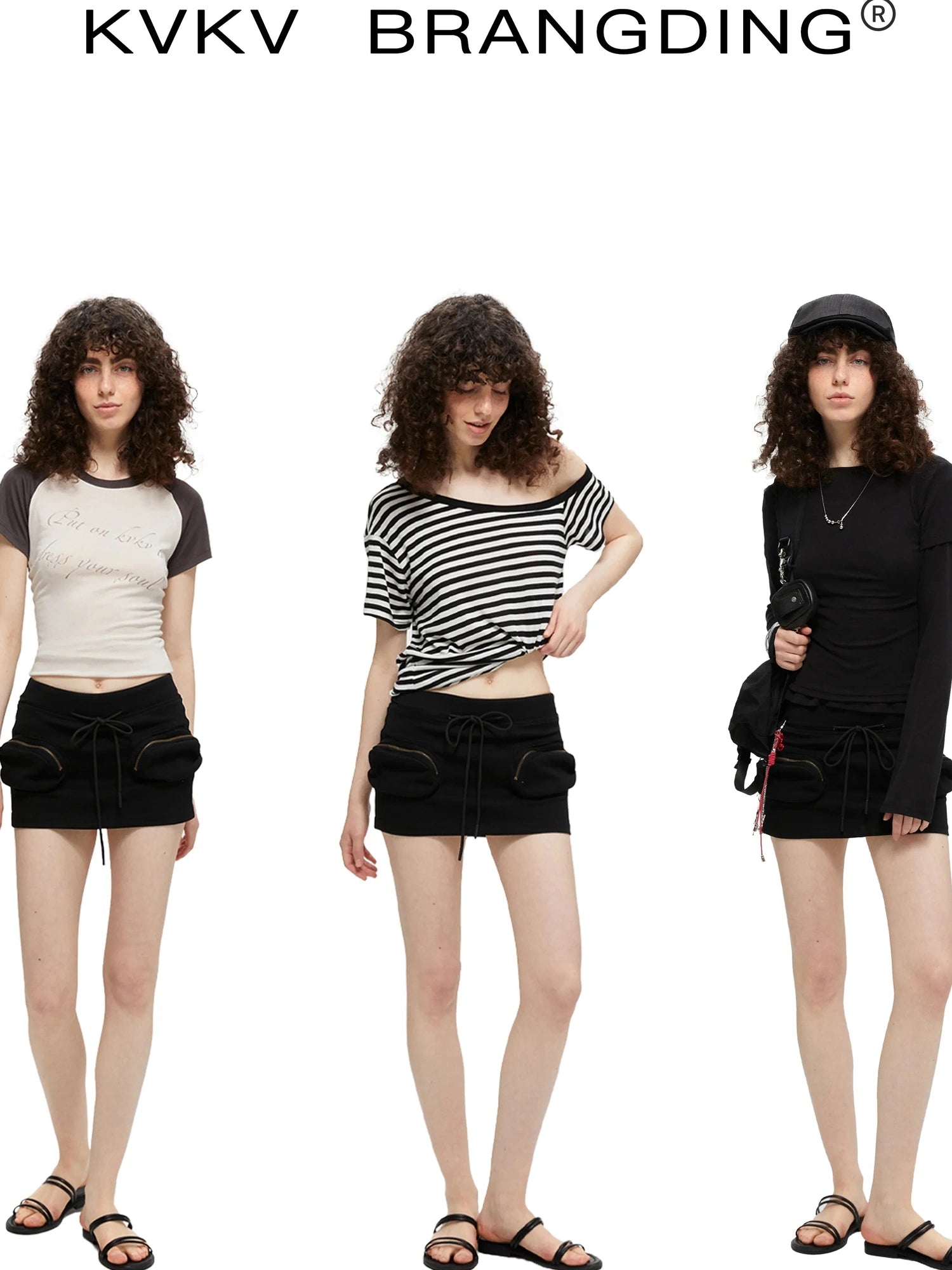 kvkv Reversible Drawstring Wrap Skort V-neck T-shirt Long Sleeve