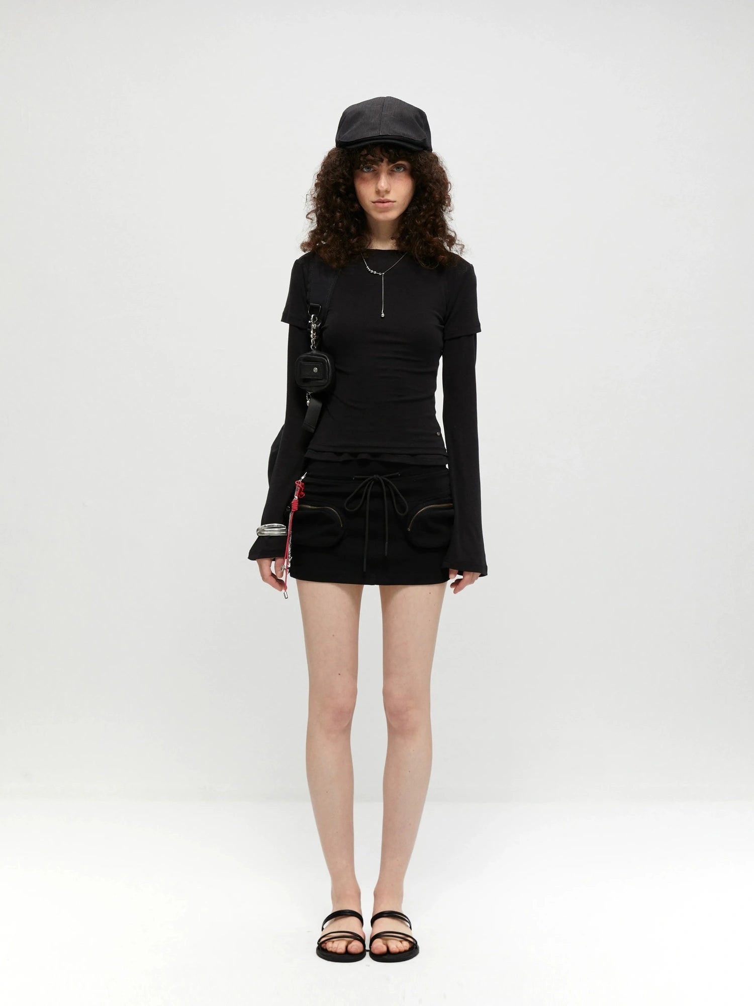 kvkv Reversible Drawstring Wrap Skort V-neck T-shirt Long Sleeve
