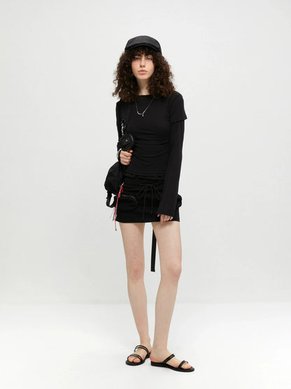 kvkv Reversible Drawstring Wrap Skort V-neck T-shirt Long Sleeve