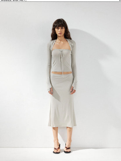 kvkv Reversible Twist Knot Crop Top Draped Vest Set