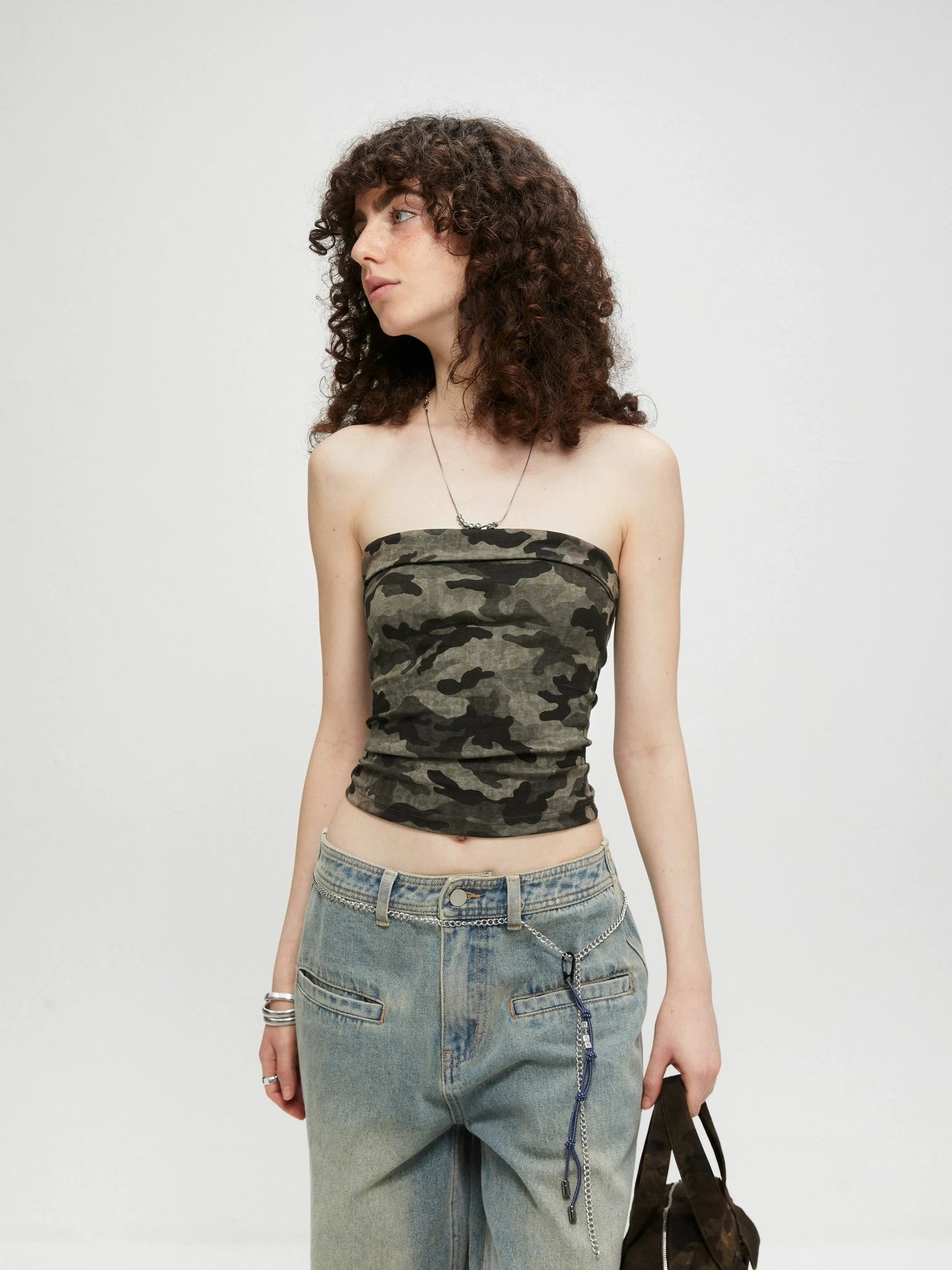 kvkv Rhinestone Camo Stretch Halter Top