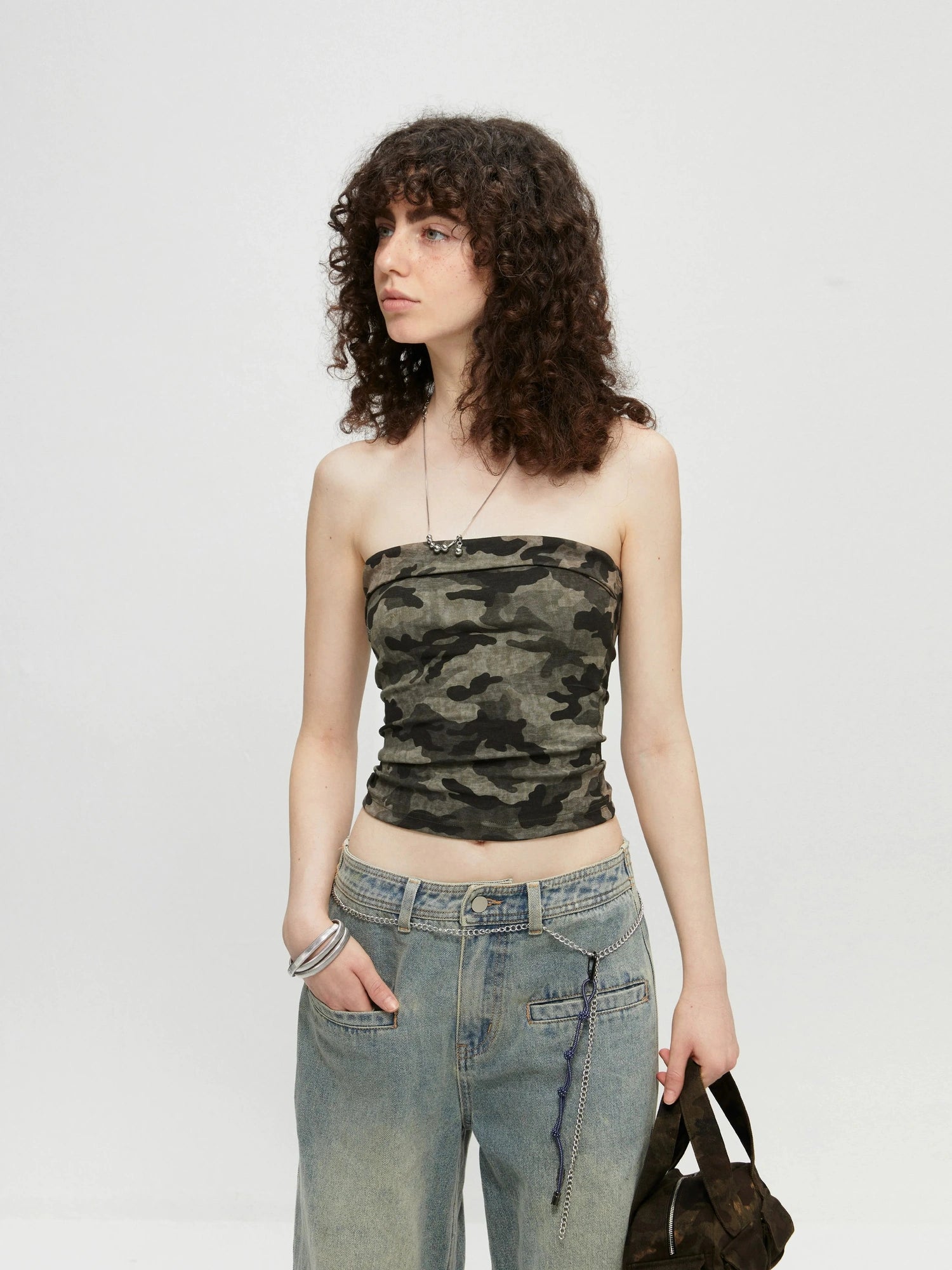 kvkv Rhinestone Camo Stretch Halter Top