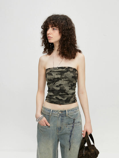 kvkv Rhinestone Camo Stretch Halter Top