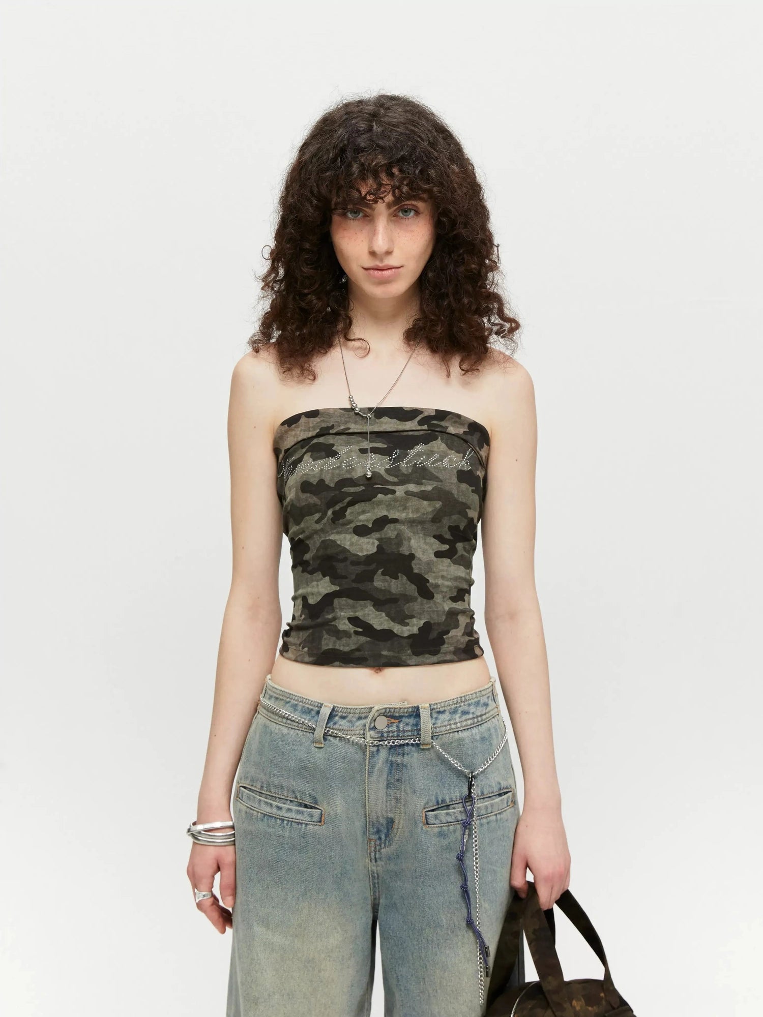 kvkv Rhinestone Camo Stretch Halter Top