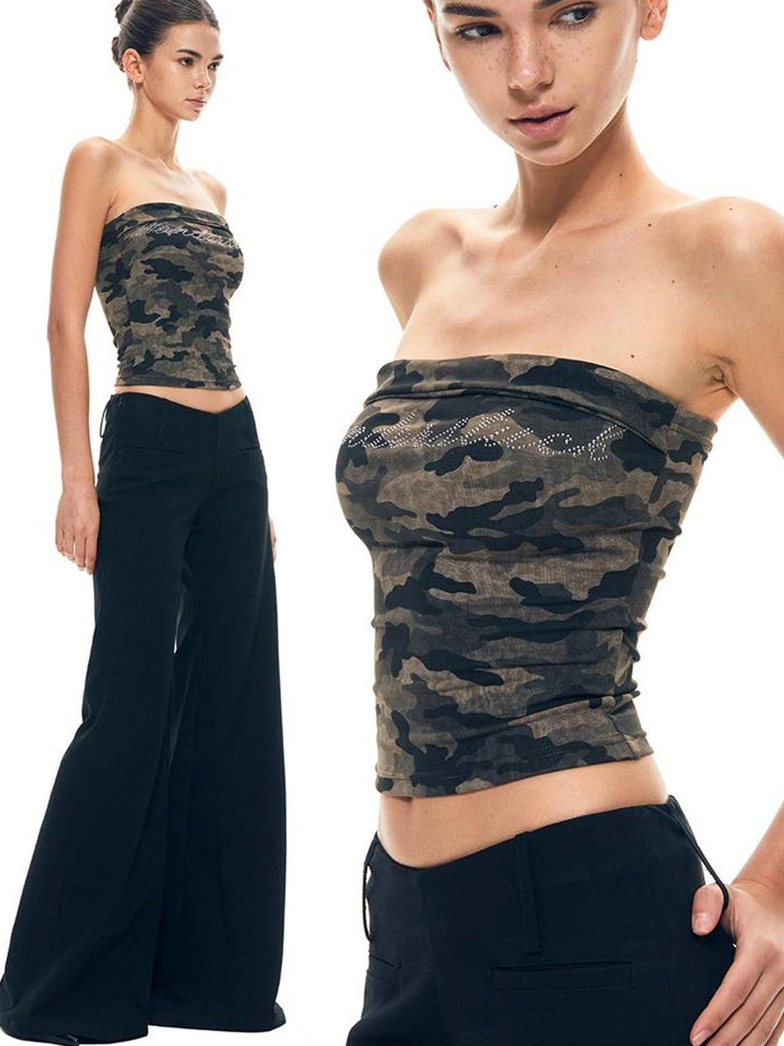 kvkv Rhinestone Camo Stretch Halter Top
