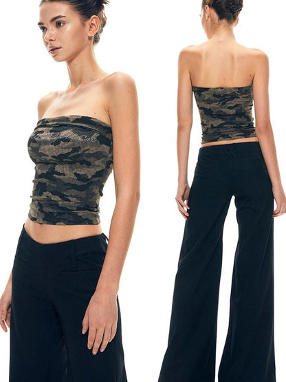 kvkv Rhinestone Camo Stretch Halter Top