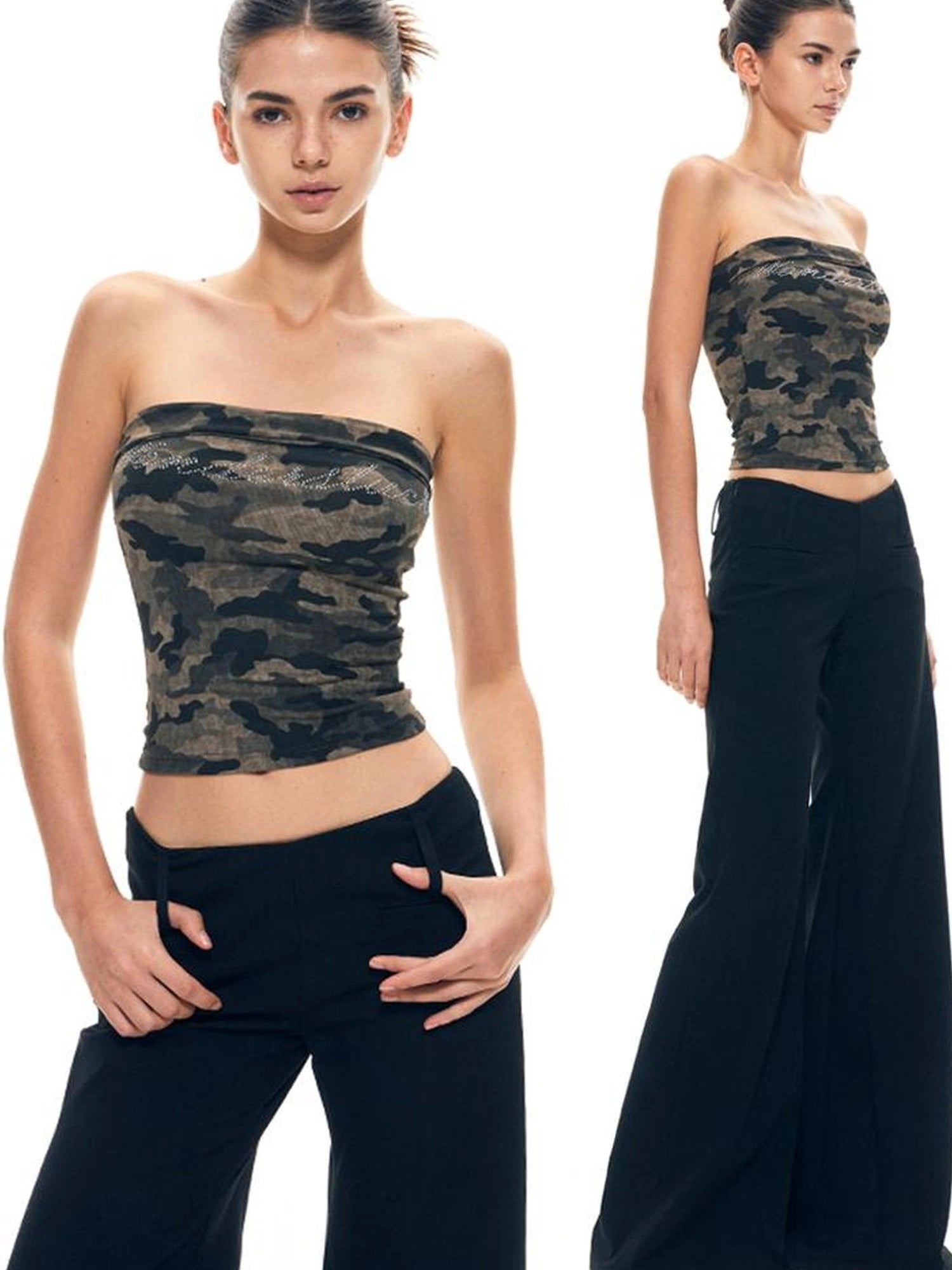 kvkv Rhinestone Camo Stretch Halter Top