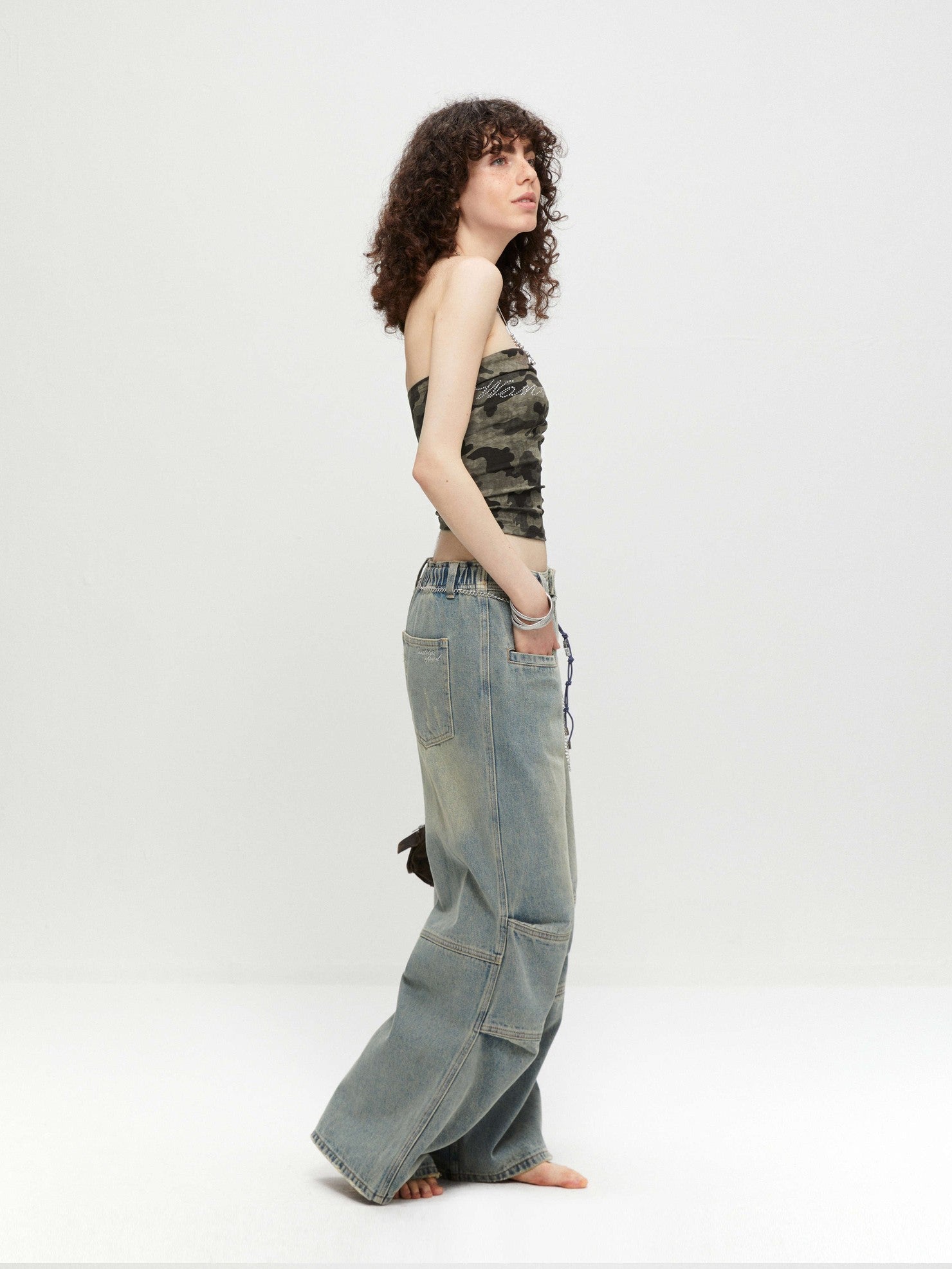 kvkv Rhinestone Camouflage Stretch Backless Crop Women&