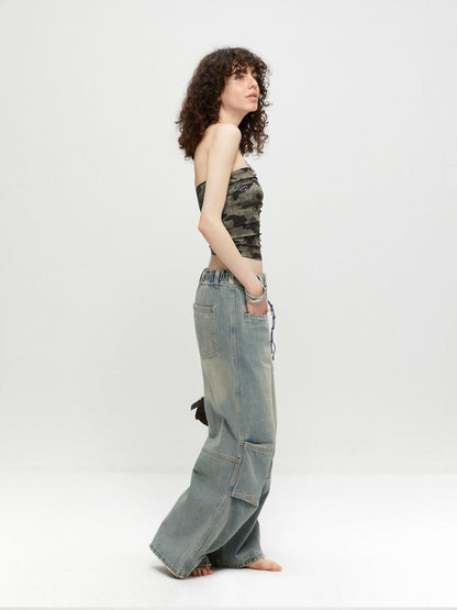 kvkv Rhinestone Camouflage Stretch Backless Crop Women&