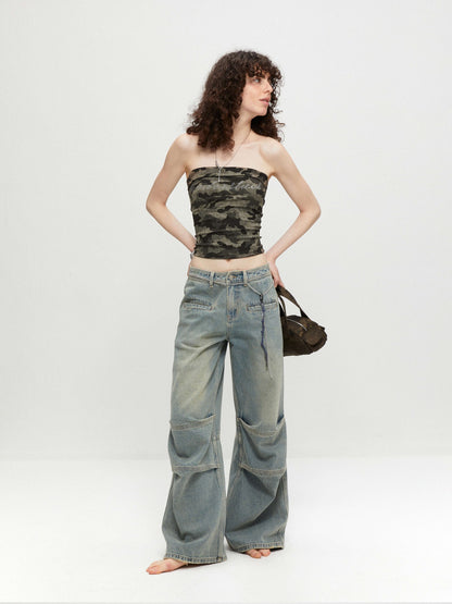 kvkv Rhinestone Camouflage Stretch Backless Crop Women&