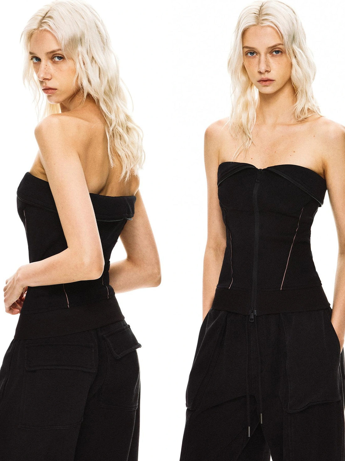 kvkv Ribbed Air Layer Zip Up Bustier Top