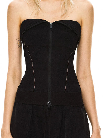kvkv Ribbed Air Layer Zip Up Bustier Top