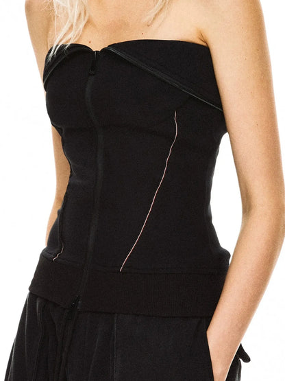 kvkv Ribbed Air Layer Zip Up Bustier Top