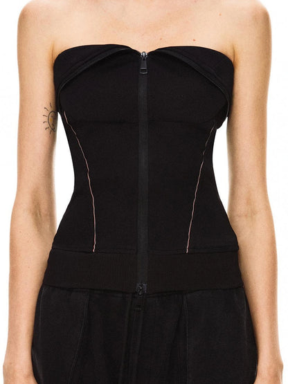 kvkv Ribbed Air Layer Zip Up Bustier Top