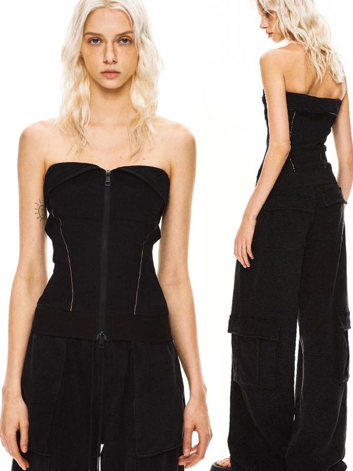 kvkv Ribbed Air Layer Zip Up Bustier Top