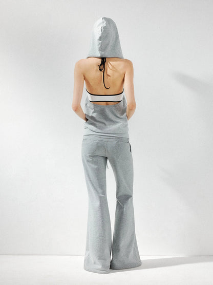 kvkv Ribbed Sleeveless Hooded Zip Back Tank Sweatshirt