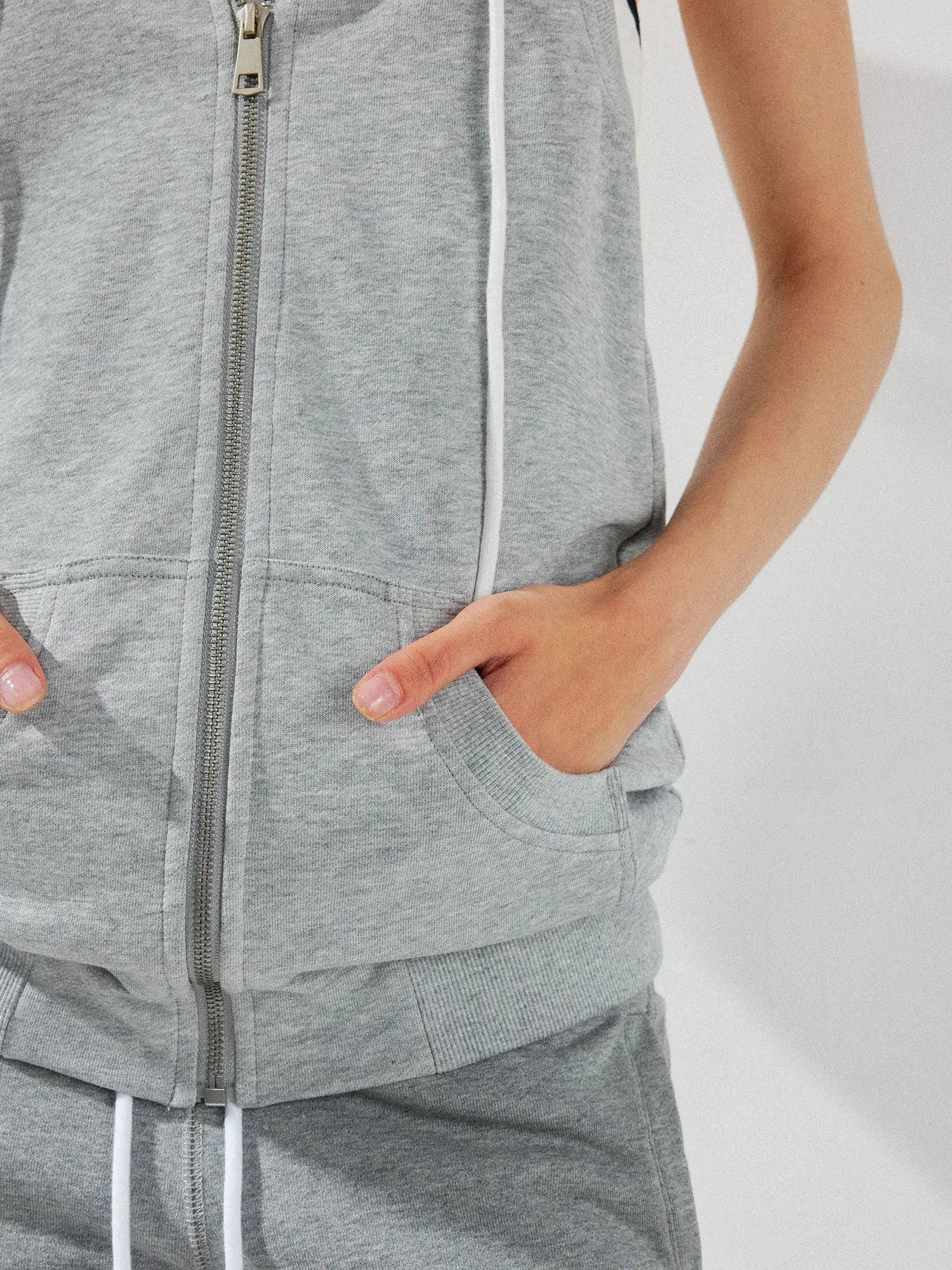 kvkv Ribbed Sleeveless Hooded Zip Back Tank Sweatshirt