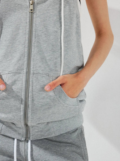 kvkv Ribbed Sleeveless Hooded Zip Back Tank Sweatshirt