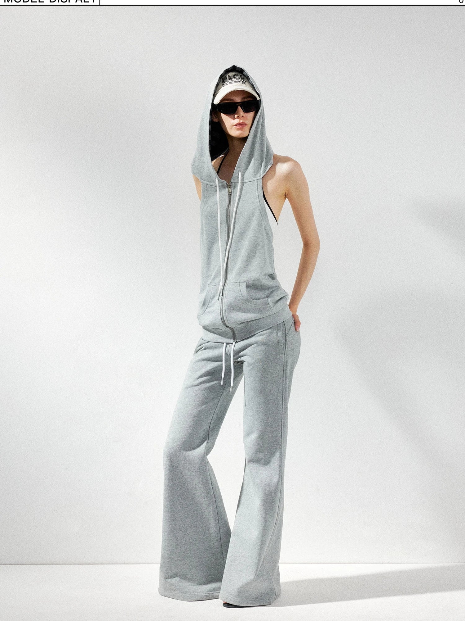 kvkv Ribbed Sleeveless Hooded Zip Back Tank Sweatshirt