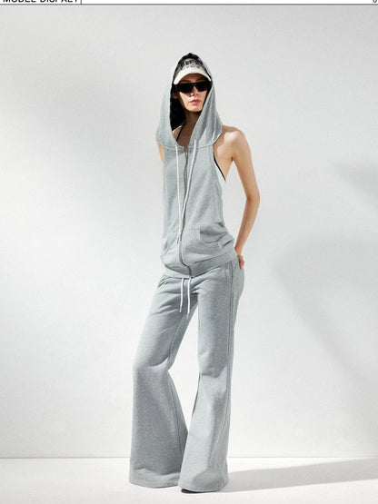 kvkv Ribbed Sleeveless Hooded Zip Back Tank Sweatshirt