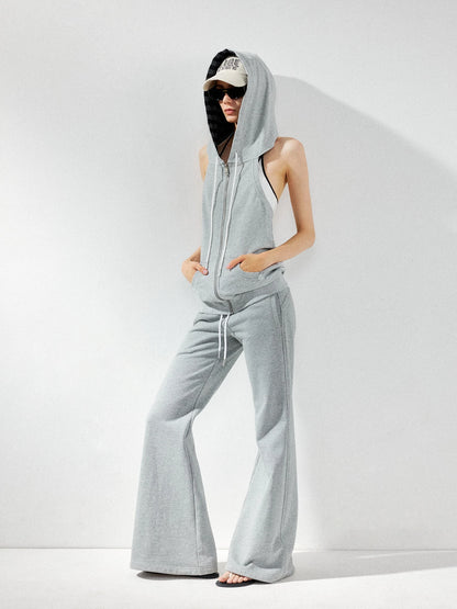 kvkv Ribbed Sleeveless Hooded Zip Back Tank Sweatshirt
