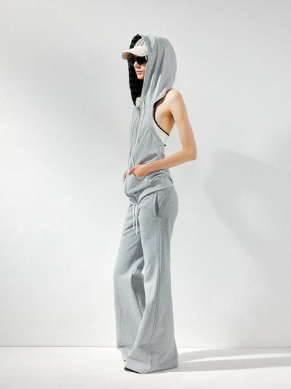 kvkv Ribbed Sleeveless Hooded Zip Back Tank Sweatshirt