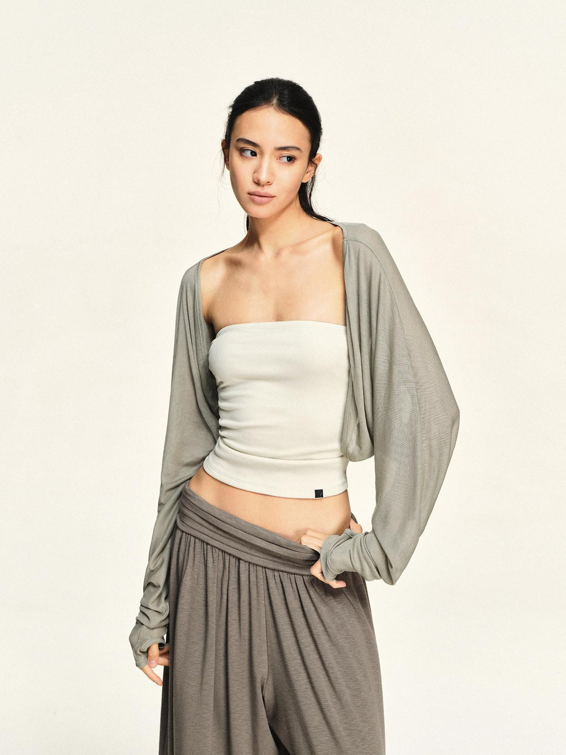 kvkv Sheer Cropped Long Sleeve Lyocell Tencel Women&