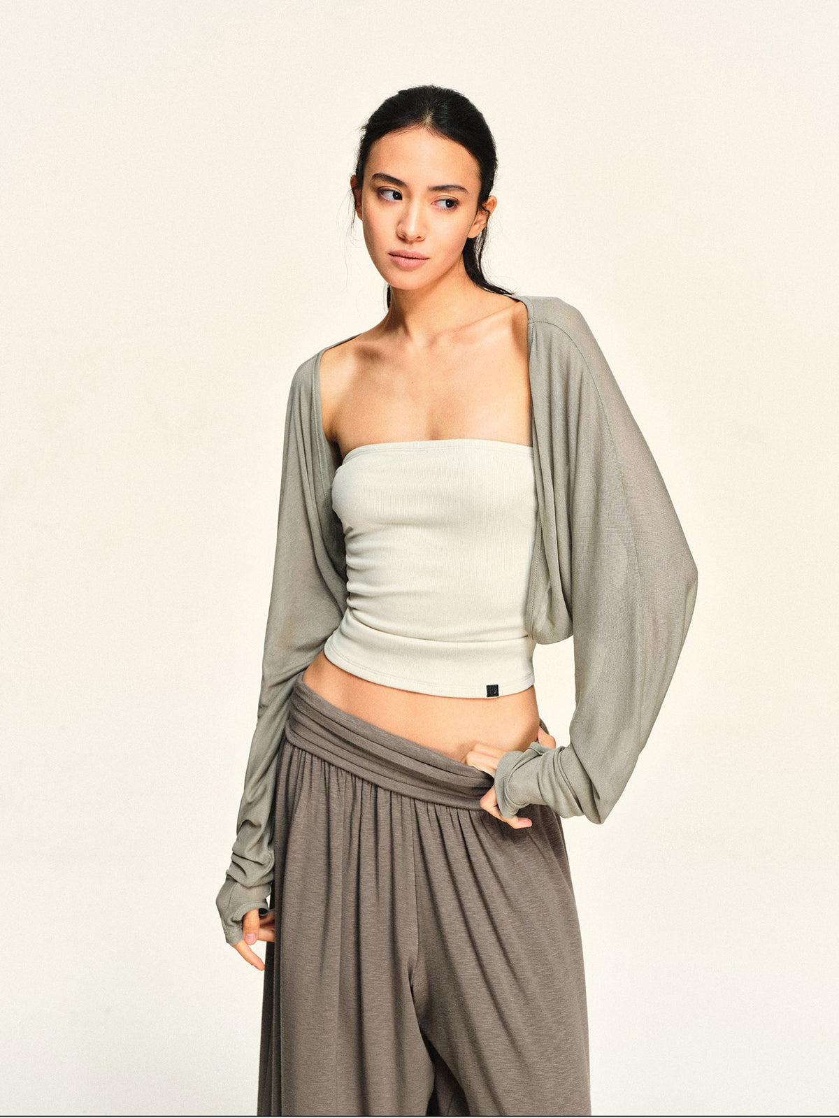 kvkv Sheer Cropped Long Sleeve Lyocell Tencel Women&