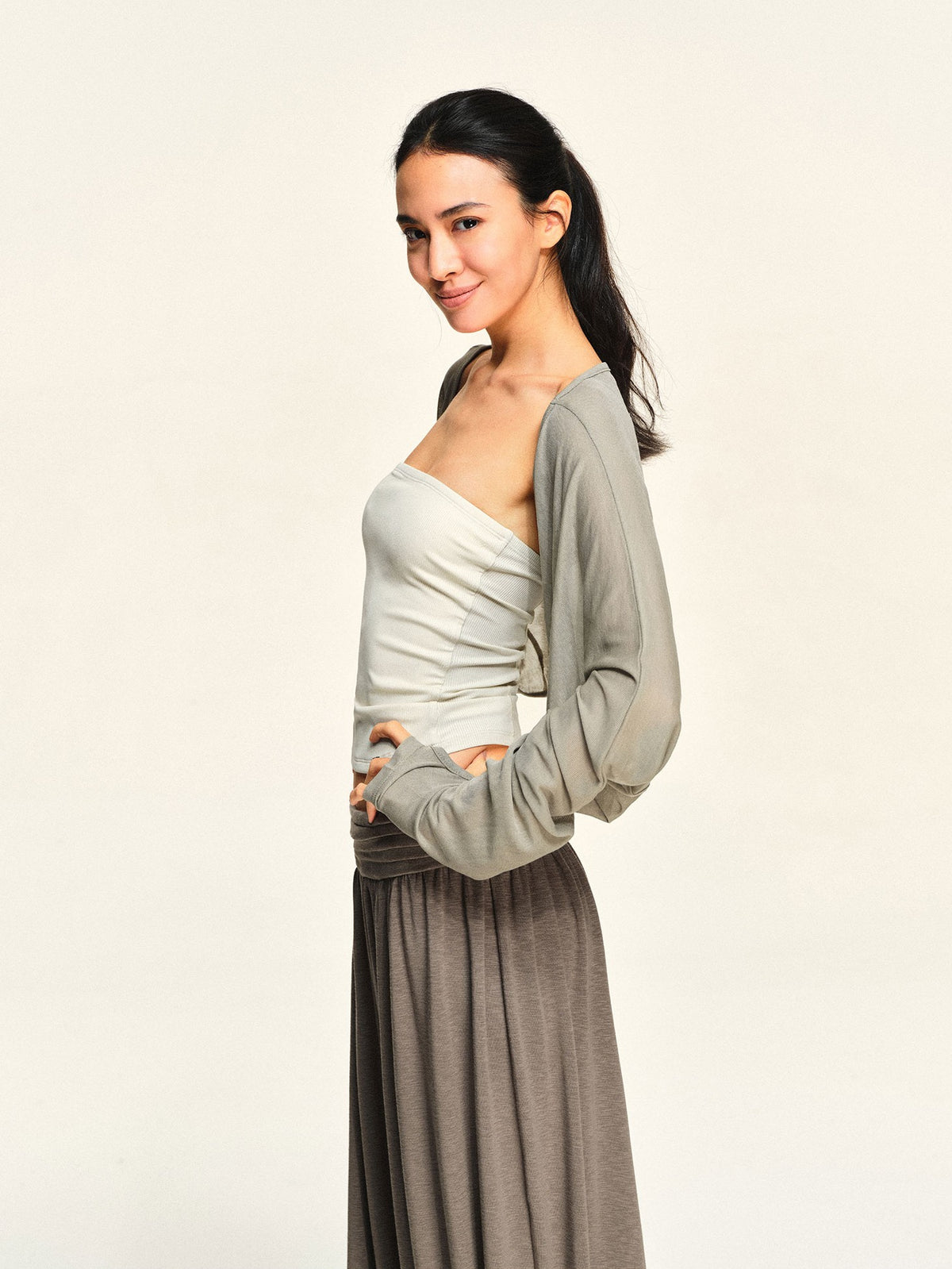 kvkv Sheer Cropped Long Sleeve Lyocell Tencel Women&