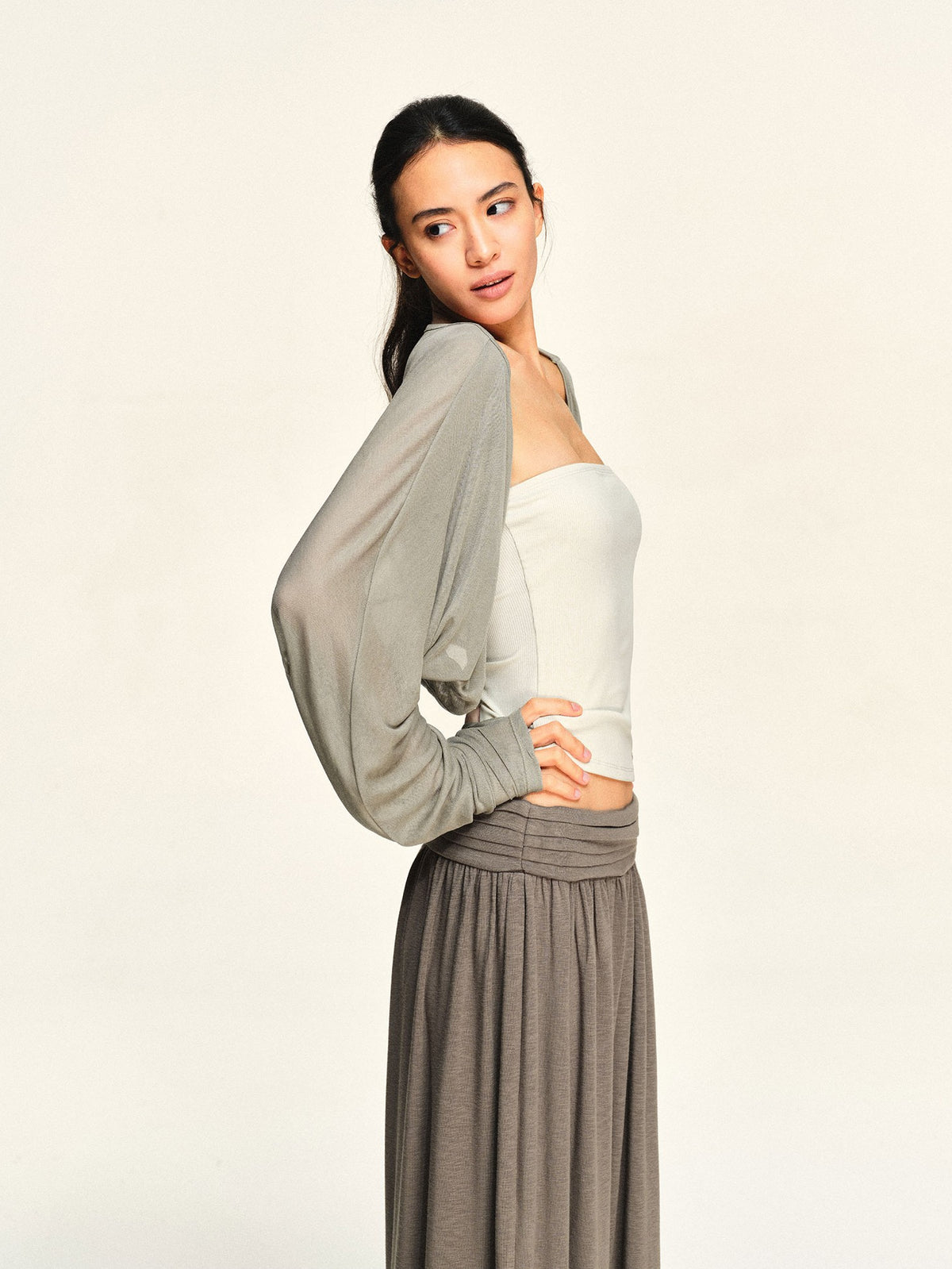 kvkv Sheer Cropped Long Sleeve Lyocell Tencel Women&