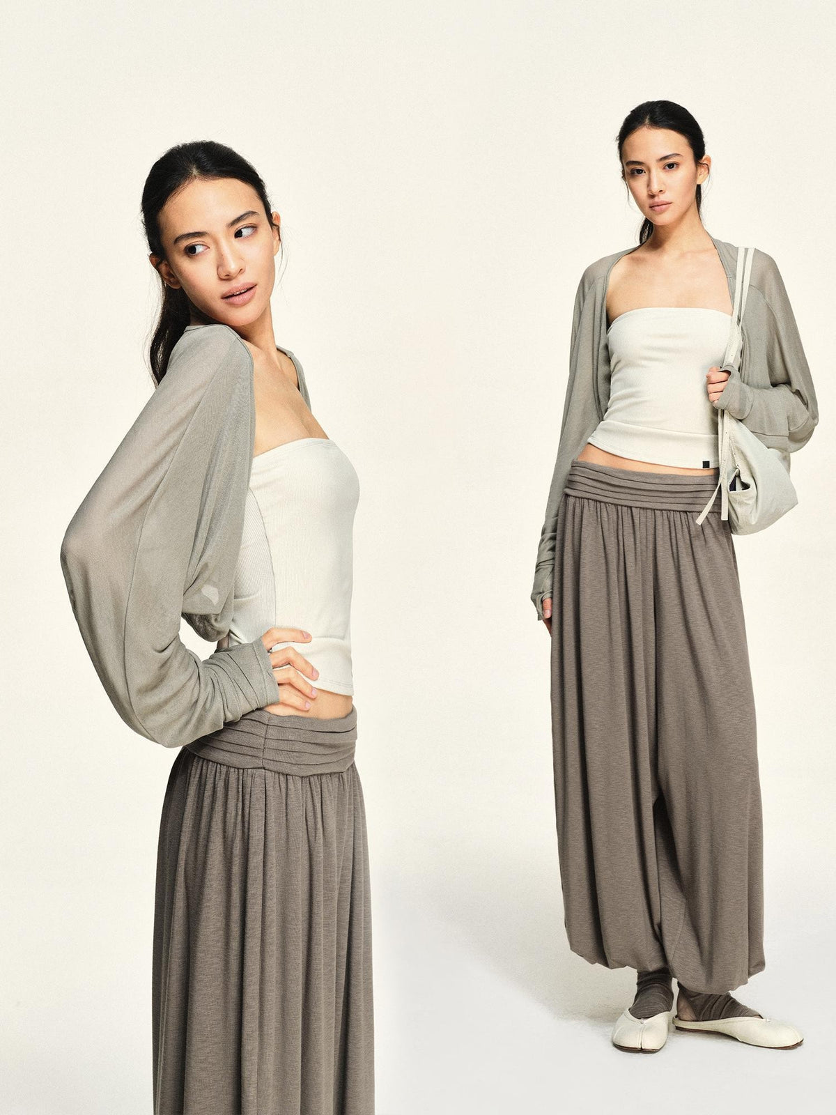 kvkv Sheer Cropped Long Sleeve Lyocell Tencel Women&