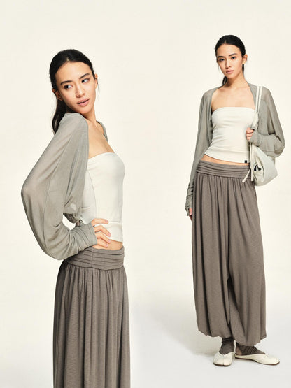 kvkv Sheer Cropped Long Sleeve Lyocell Tencel Women&