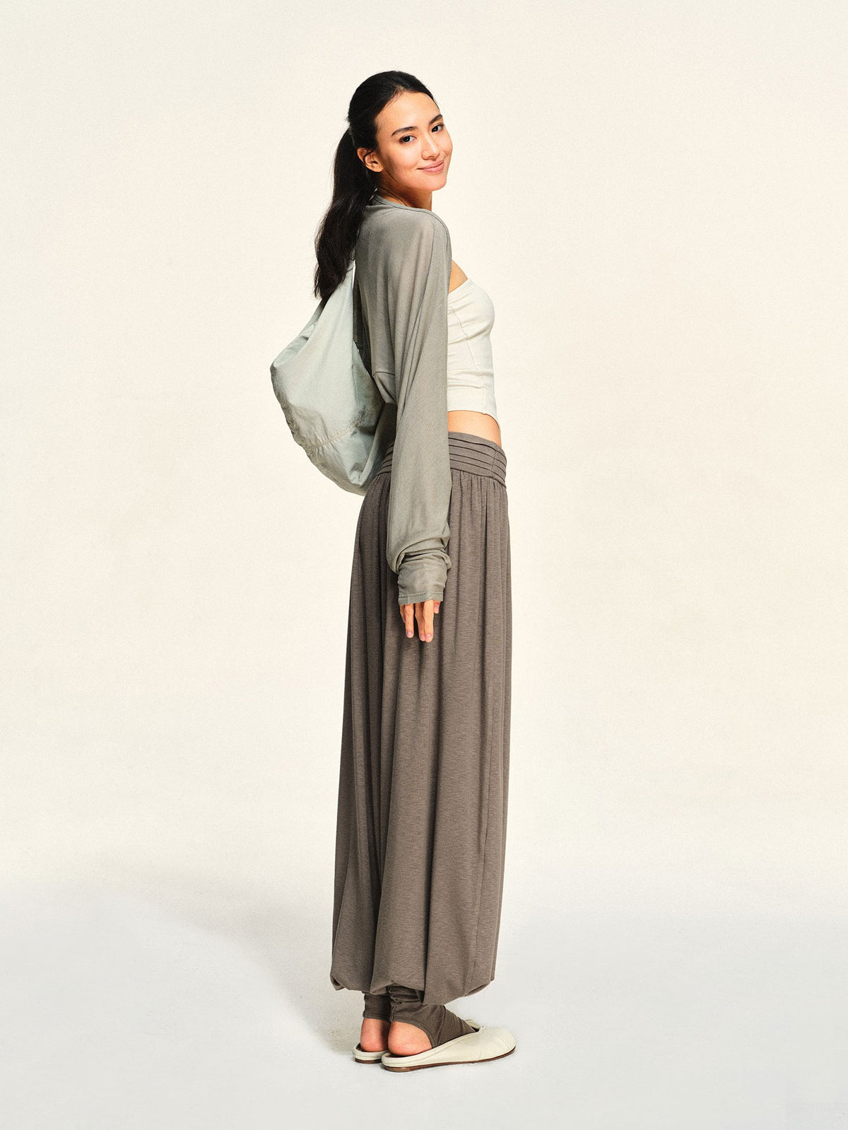kvkv Sheer Cropped Long Sleeve Lyocell Tencel Women&