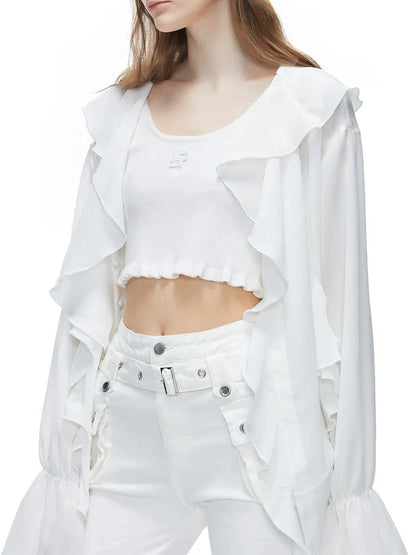 kvkv Sheer Tulle Flounce Sun Shirt