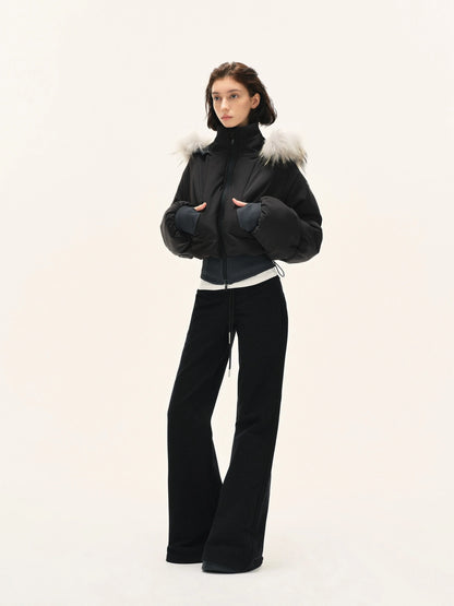 Short Quilted Parka With Real Fur Hood