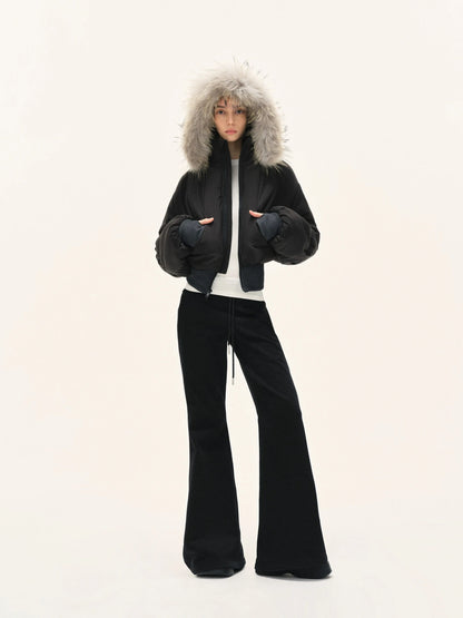 Short Quilted Parka With Real Fur Hood